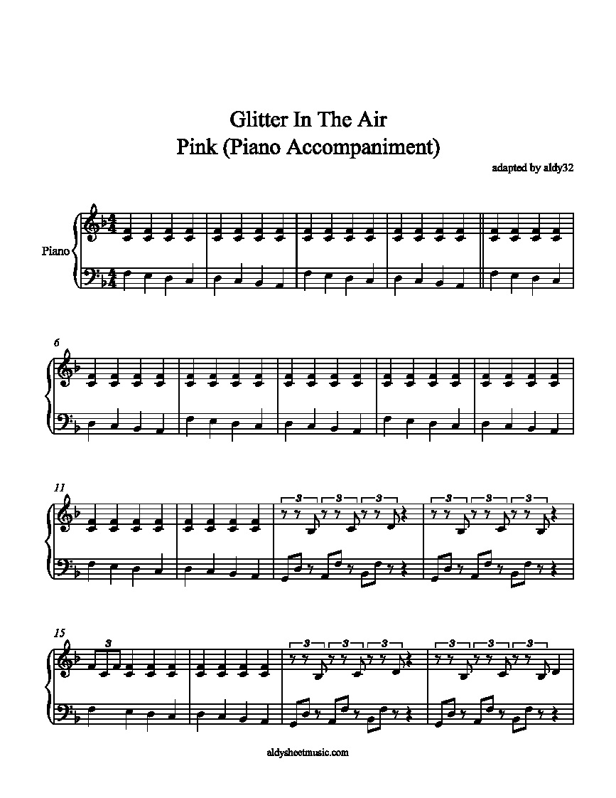 Aldy Sheet Music Glitter In The Air Pink (Piano